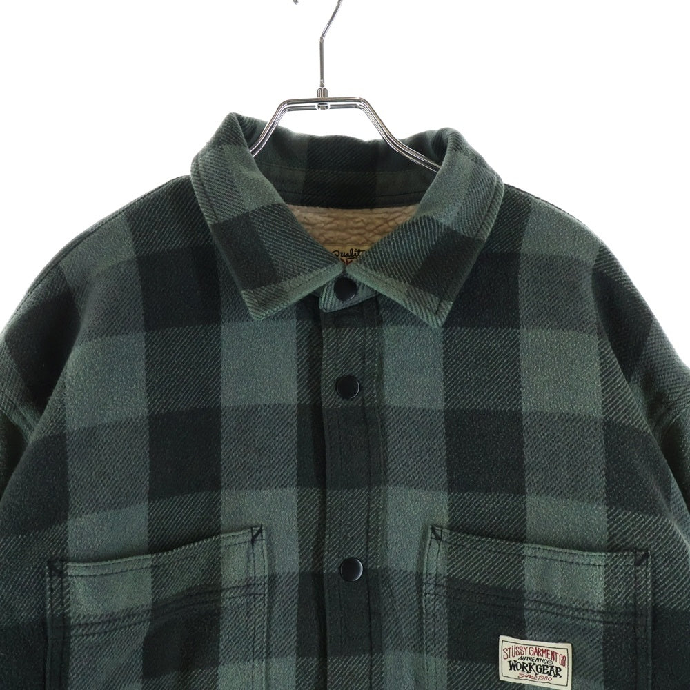 STUSSY(ステューシー) 24AW Buffalo Plaid Shirt 裏地ボア チェック柄 バッファロー 長袖シャツ ジャケット グリーン 1110332