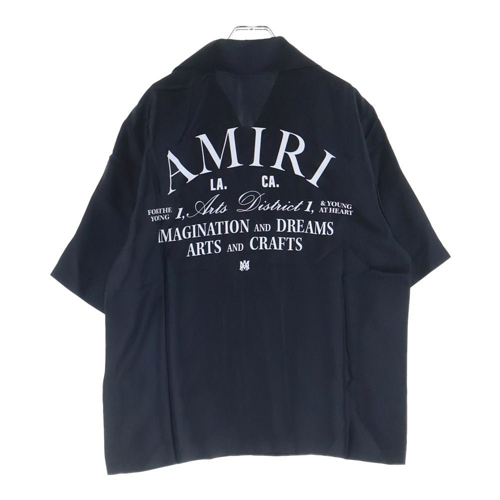AMIRI(アミリ) ARTS DISTRICT BOWLING SHIRT アーチロゴ 開襟 シルク ボーリング 半袖シャツ ブラック AMSTBW1018