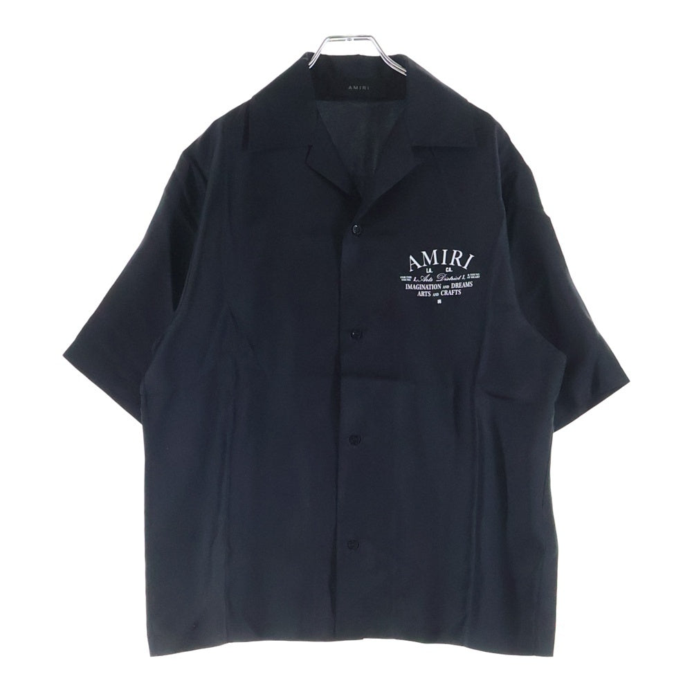 AMIRI(アミリ) ARTS DISTRICT BOWLING SHIRT アーチロゴ 開襟 シルク ボーリング 半袖シャツ ブラック AMSTBW1018