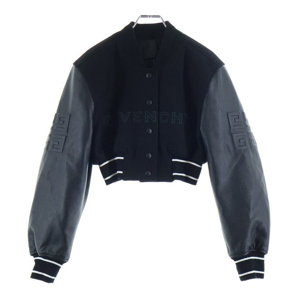 GIVENCHY(ジバンシィ) 24AW Givenchy Cropped Varsity With Leather Sleeves クロップド アームレザー ボンバージャケット ブラック BW00CQ611N レディース