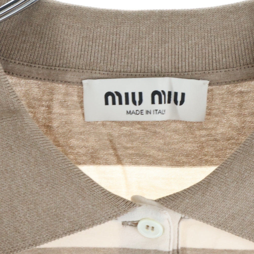 miumiu(ミュウミュウ) 25SS ロゴパッチ オーバーサイズ コットンジャージー 長袖ポロシャツ ベージュ/ブラウン MJL015_14RT_F032R_S_OOO レディース