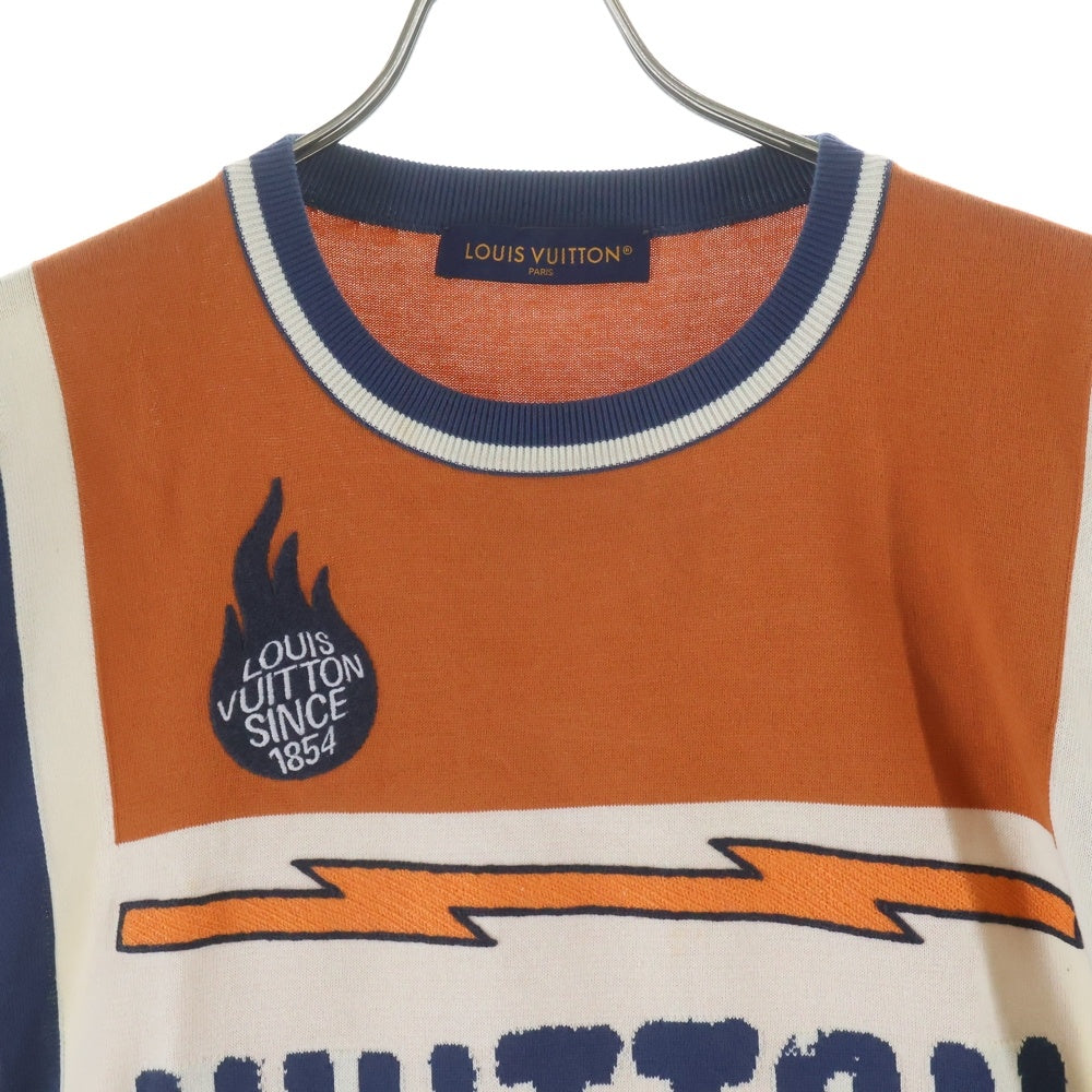 LOUIS VUITTON(ルイヴィトン) 24SS ヴィンテージロゴ ストライプ クルーネック 半袖Tシャツ カットソー オレンジ/ネイビー RM241M DFV HQN21W