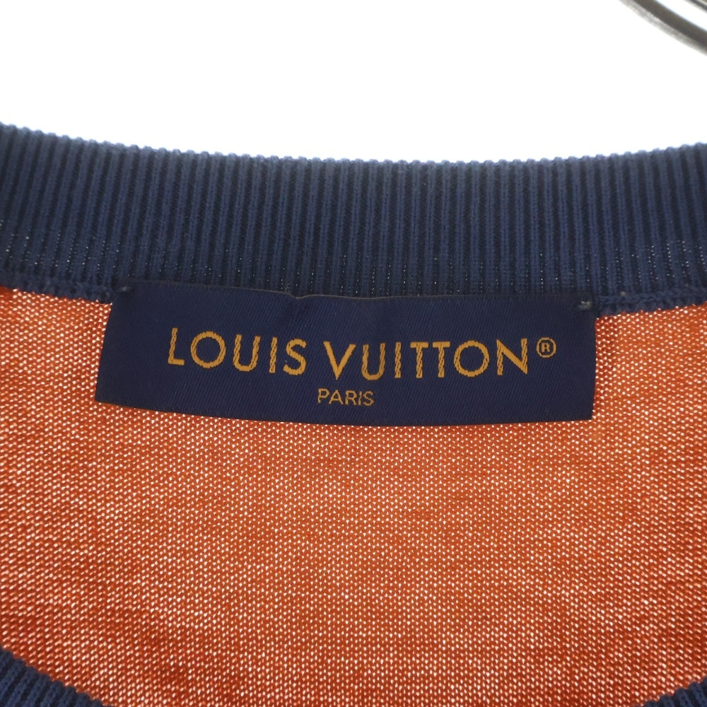 LOUIS VUITTON(ルイヴィトン) 24SS ヴィンテージロゴ ストライプ クルーネック 半袖Tシャツ カットソー オレンジ/ネイビー RM241M DFV HQN21W