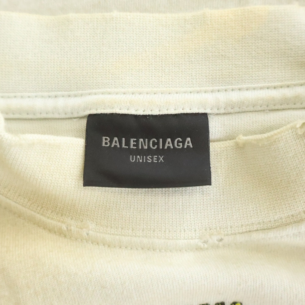 BALENCIAGA(バレンシアガ) 23SS SKATER OVERSIZED T-shirtスケーター クラッシュダストワッペン加工 半袖Tシャツ カットソー ホワイト 739028 TOVN2