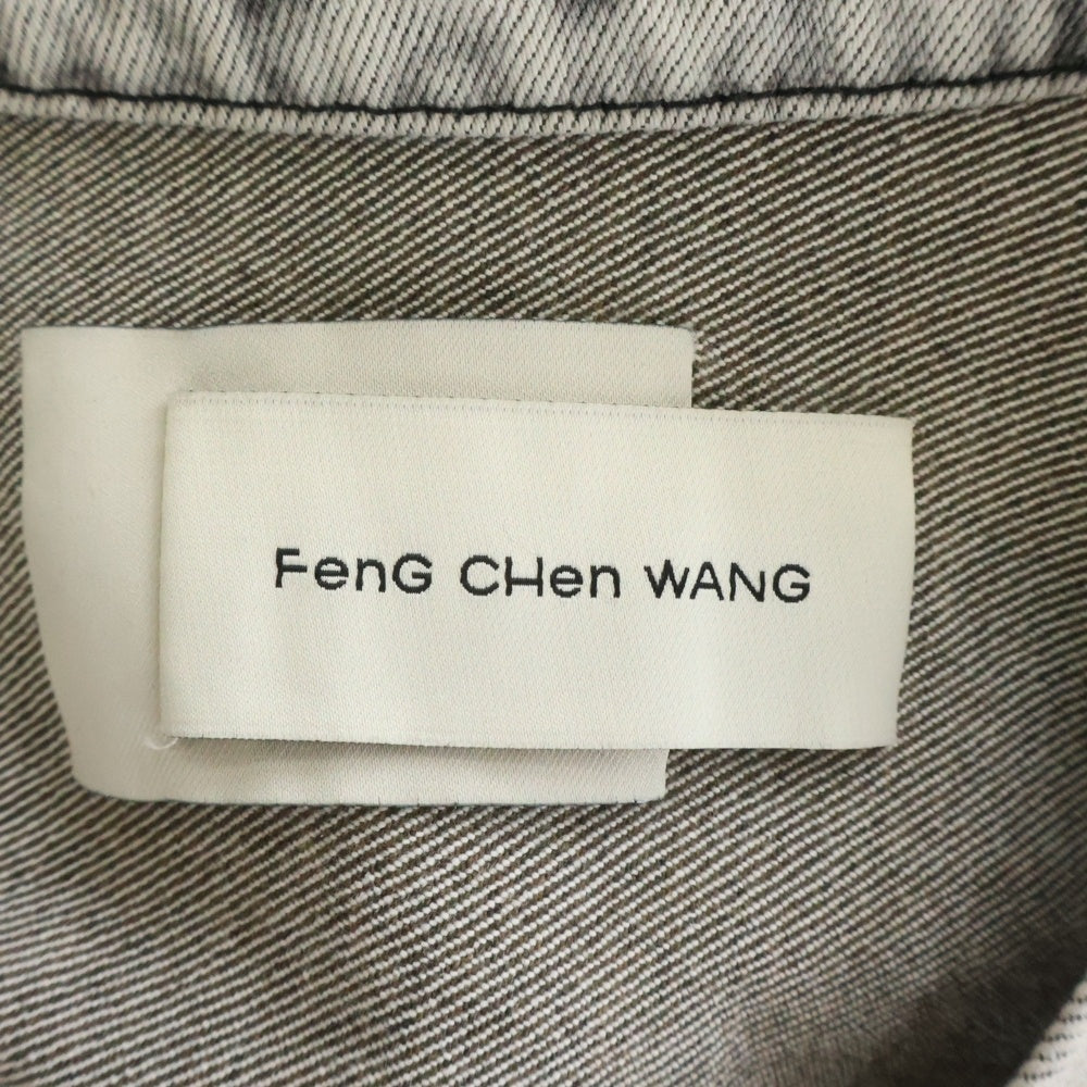 Feng Chen Wang(フェン チェン ワン) ロゴプレート入り 切替し デニムジャケット ホワイト FUS15JK13