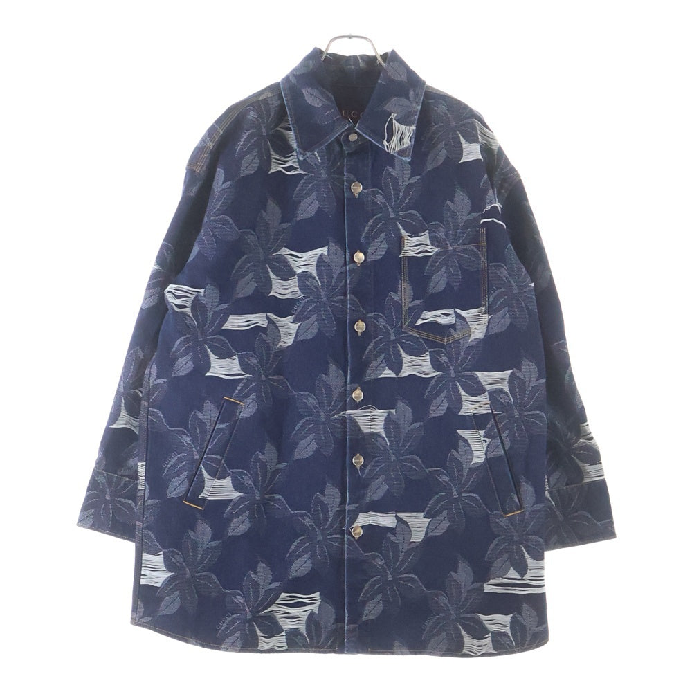 GUCCI(グッチ) 25SS DENIM JACQUARD SHIRT フローラル ジャガード デニムシャツジャケット インディゴ 822248 XDC9T