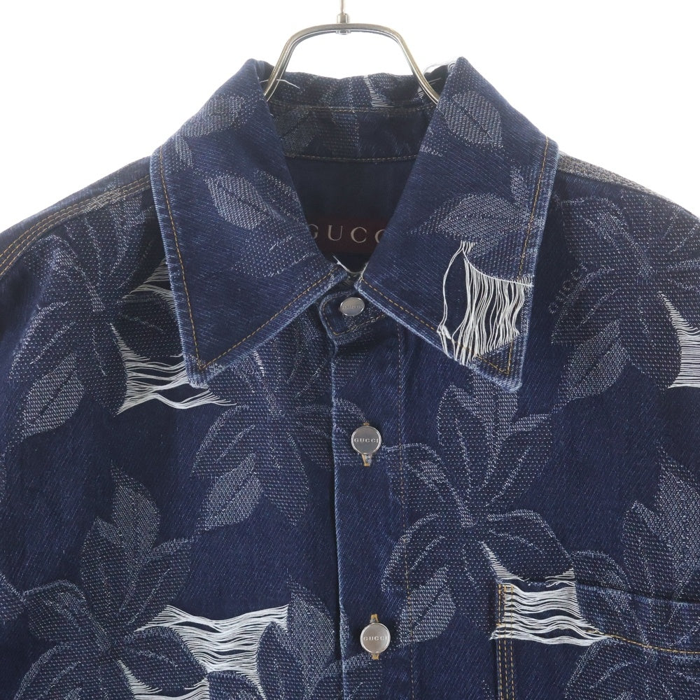 GUCCI(グッチ) 25SS DENIM JACQUARD SHIRT フローラル ジャガード デニムシャツジャケット インディゴ 822248 XDC9T