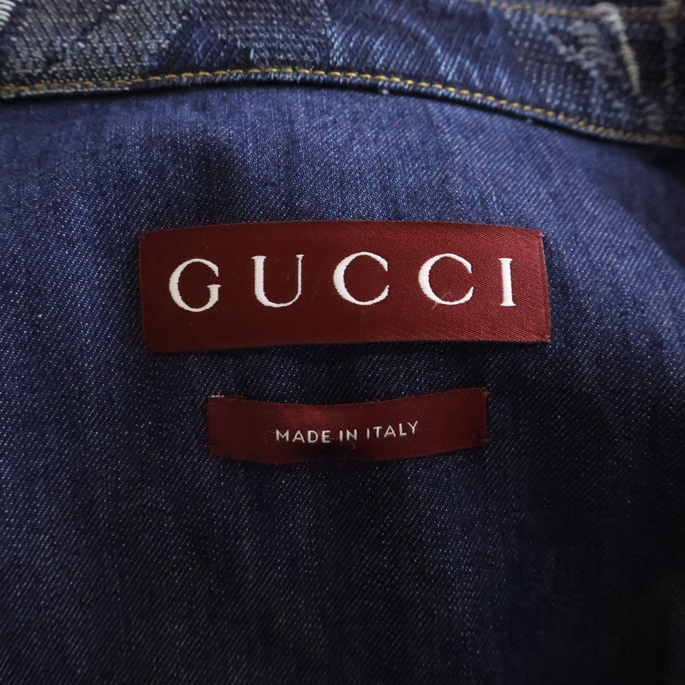 GUCCI(グッチ) 25SS DENIM JACQUARD SHIRT フローラル ジャガード デニムシャツジャケット インディゴ 822248 XDC9T
