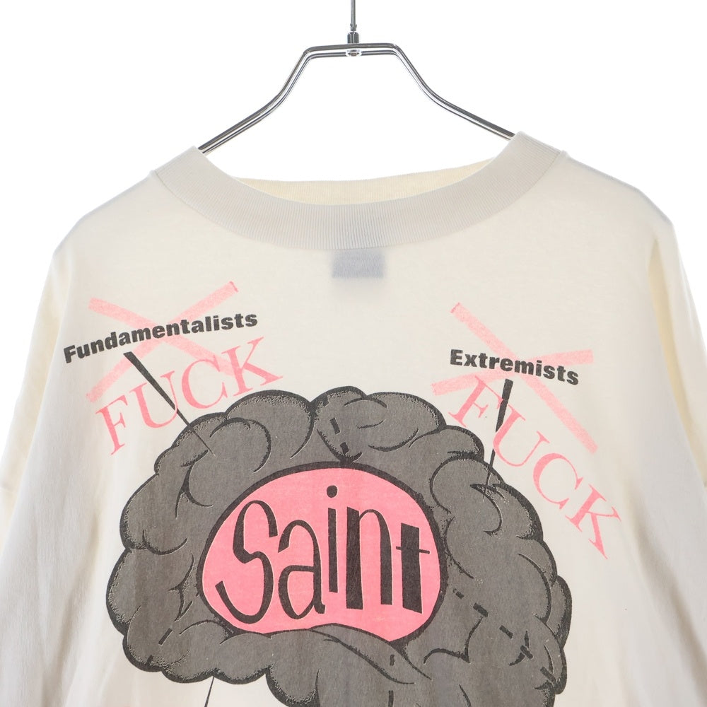 SAINT MICHAEL(セントマイケル) 25SS BRAIN ブレイン フロントプリント クルーネック長袖Tシャツ カットソー ホワイト SM-HR8-0000-036