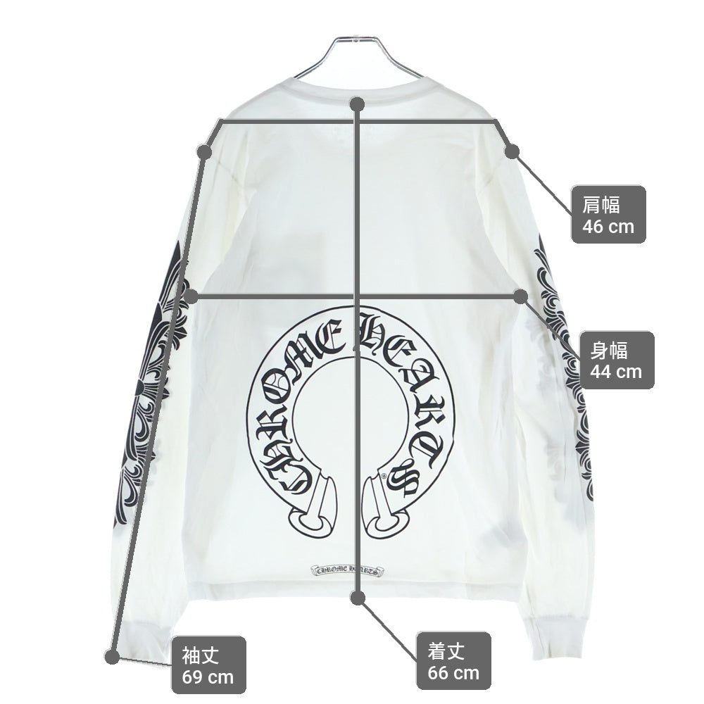 CHROME HEARTS(クロムハーツ) Horseshoe Arm Floral L/S Tee バックホースシュー アームフローラル 長袖Tシャツ ホワイト