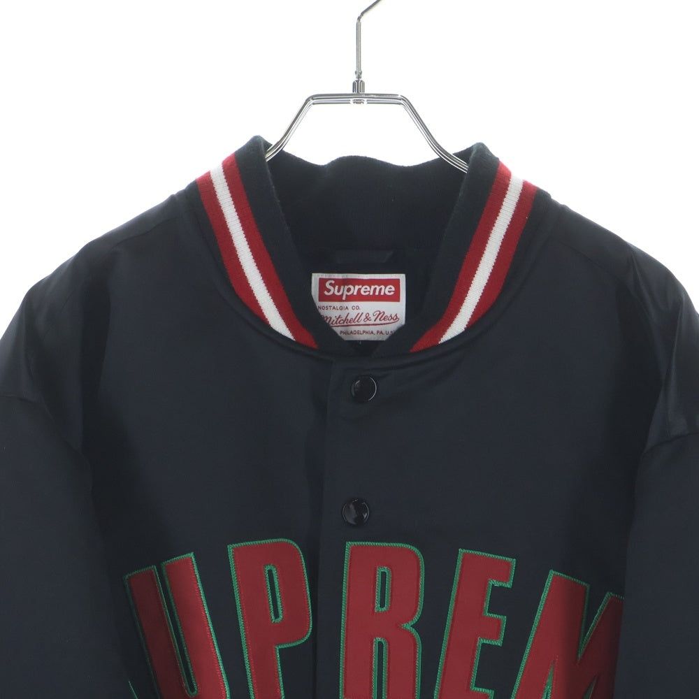 SUPREME(シュプリーム) 21AW ×Mitchell & Ness Varsity Jacket ミッチェルアンドネス サテン バーシティジャケット ブラック/レッド