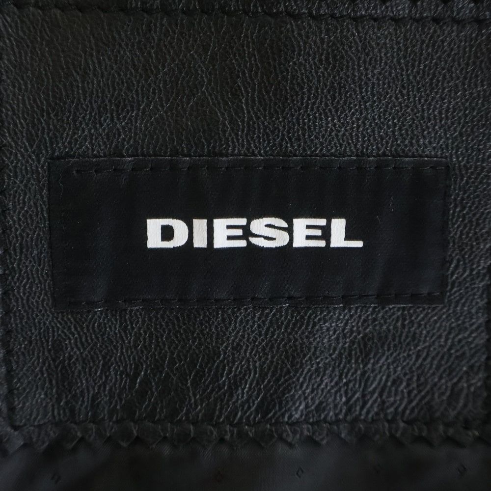 DIESEL(ディーゼル) ムートンレザー エルボーパッチ ジップアップ シングルライダースジャケット ブラック