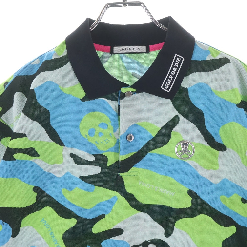 MARK&LONA(マークアンドロナ) 21SS Gauge Polo カモフラ スカル総柄 半袖ポロシャツ ショートスリーブ マルチカラー MLM-1B-AP30