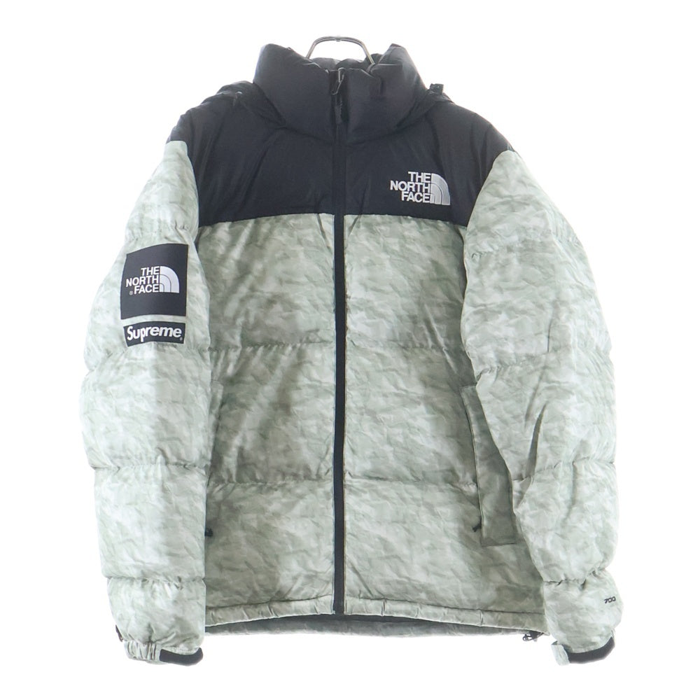 SUPREME(シュプリーム) 19AW ×THE NORTH FACE Paper Print Nuptse Jacket ザ ノースフェイス ペーパープリント ヌプシ ナイロン ダウンジャケット グレー ND91806I