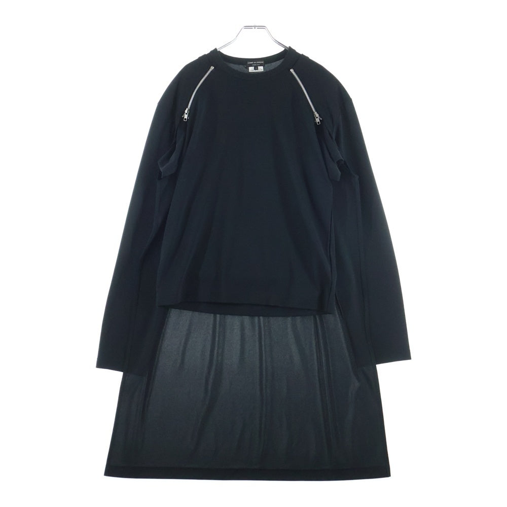 COMME des GARCONS HOMME PLUS(コムデギャルソンオムプリュス) 25SS ドッキング ダブルジップ レイヤード クルーネック 長袖Tシャツ カットソー ブラック PO-T022