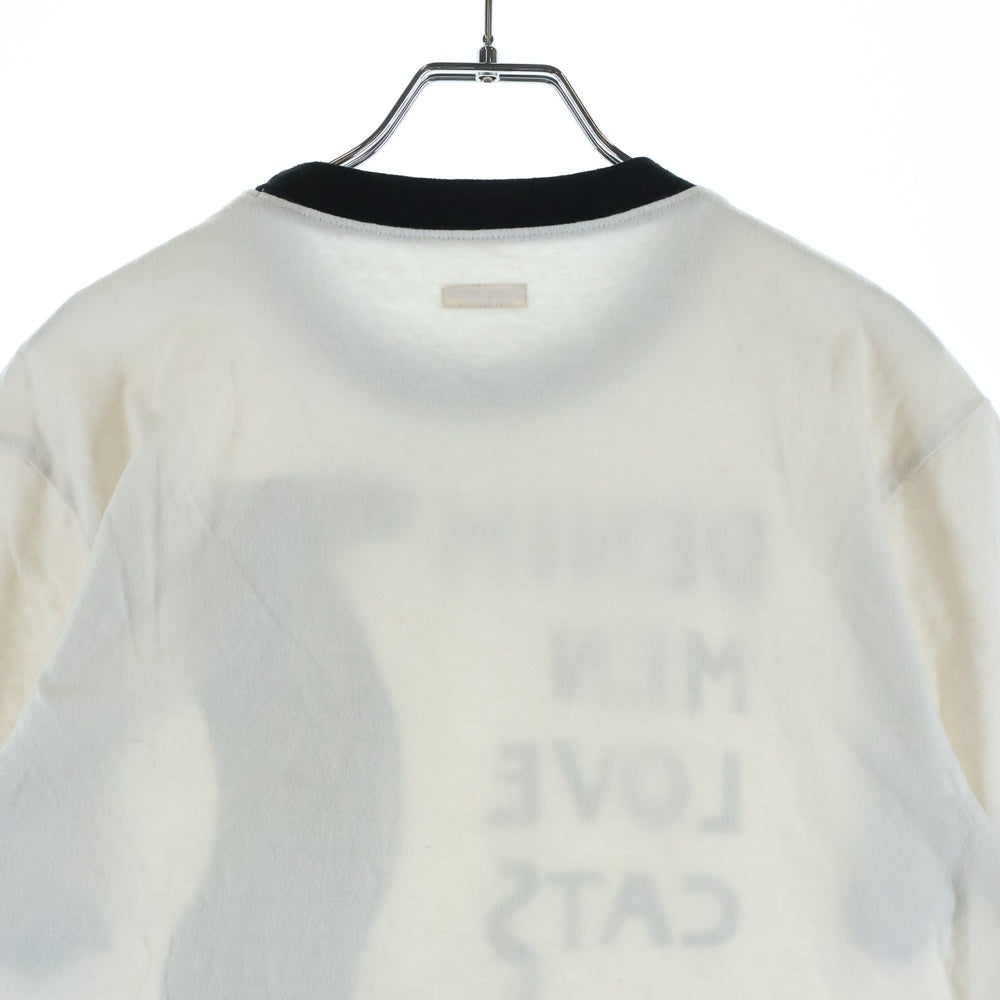 KAPITAL(キャピタル) 天竺 DENIM MEN LOVE CATS キャットプリント クルーネック 半袖リンガーTシャツ カットソー ホワイト