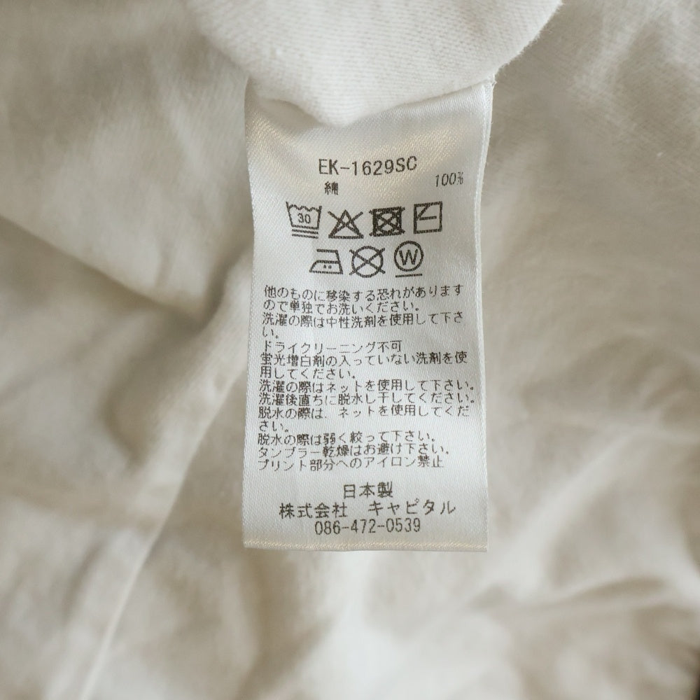 KAPITAL(キャピタル) 天竺 DENIM MEN LOVE CATS キャットプリント クルーネック 半袖リンガーTシャツ カットソー ホワイト