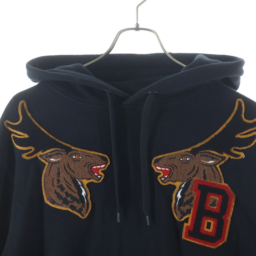BURBERRY(バーバリー) Carson Varsity Aoolique cotton hoodie フロント刺繍 プルオーバー スウェットパーカー フーディー ブラック 8036911