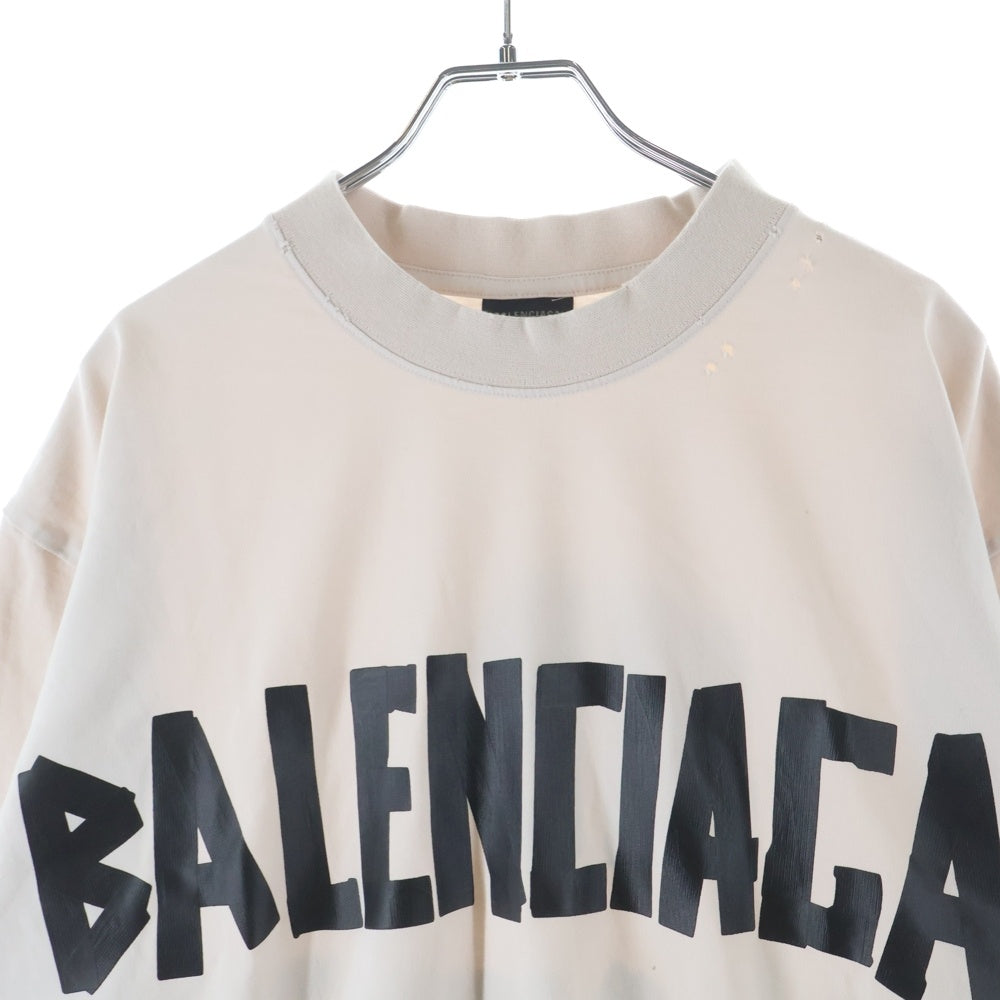 BALENCIAGA(バレンシアガ) 23SS Tape Medium Fit T-Shirt テープロゴ ミディアムフィット クルーネック半袖Tシャツ カットソー アイボリー