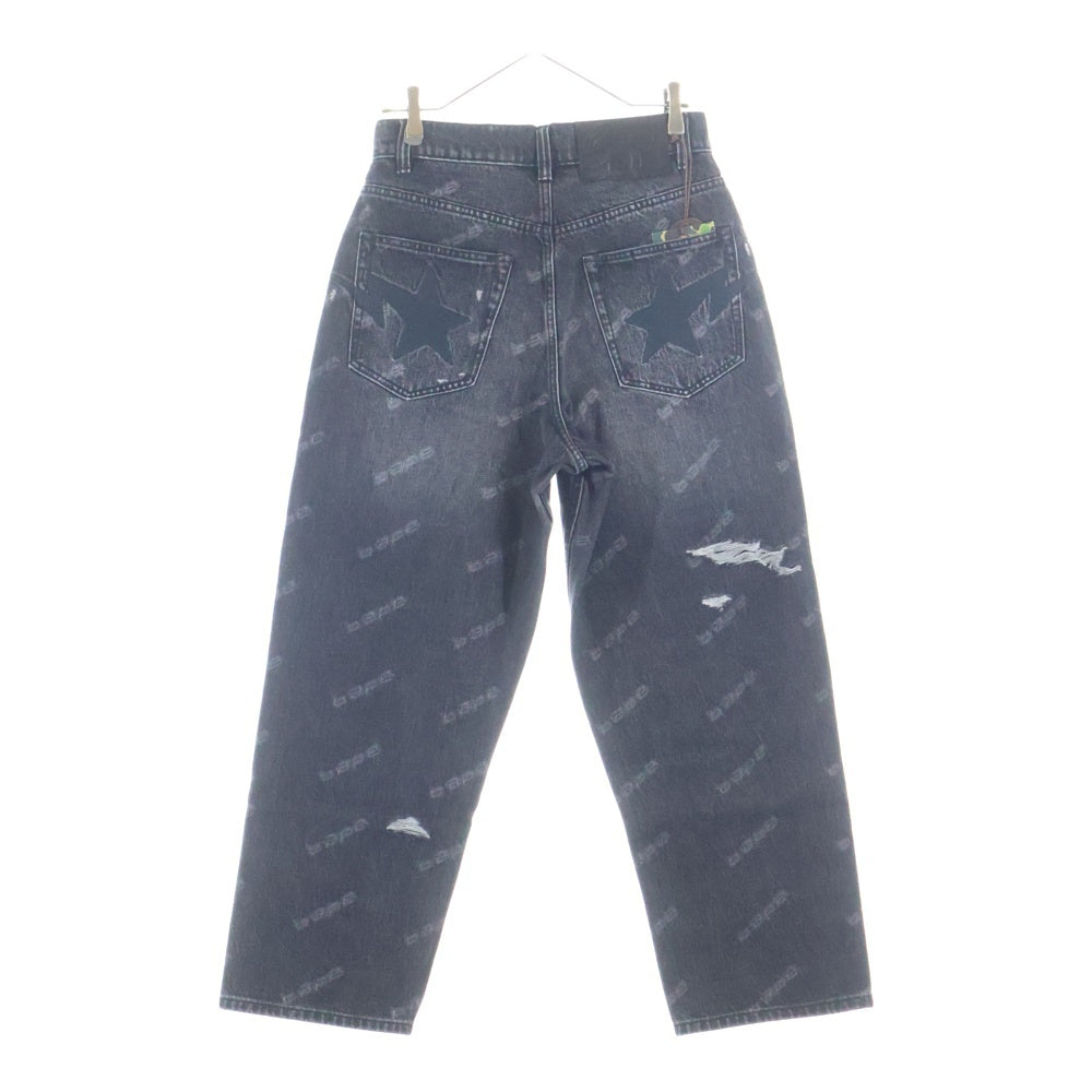 A BATHING APE(アベイシングエイプ) DESTROY DENIM PANTS ボタンフライ デストロイデニムパンツ ブラック 001DPK301301M