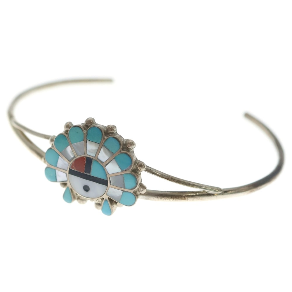 INDIAN JEWELRY(インディアンジュエリー) ZUNI ズニ族 CR刻印 サンフェイス インレイワーク バングル ブレスレット シルバー