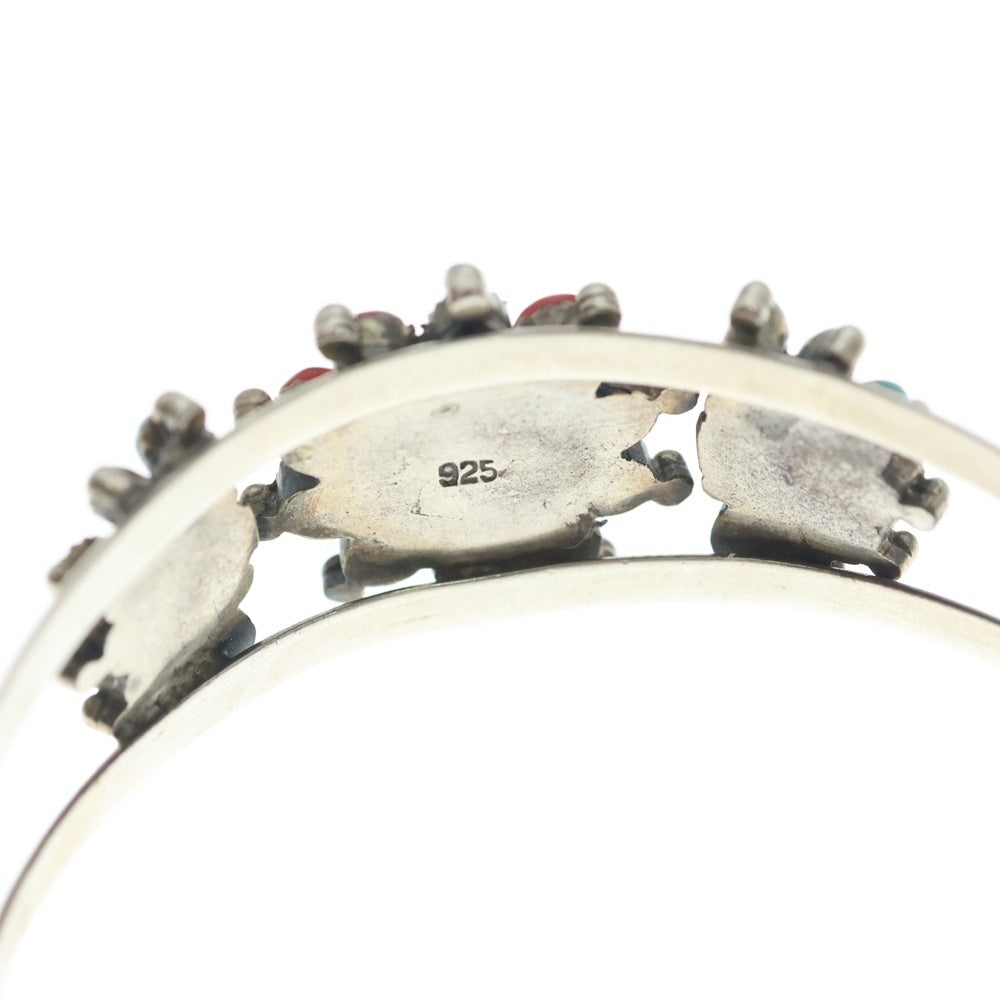 INDIAN JEWELRY(インディアンジュエリー) フラワーモチーフ 赤珊瑚 ターコイズ バングル シルバー