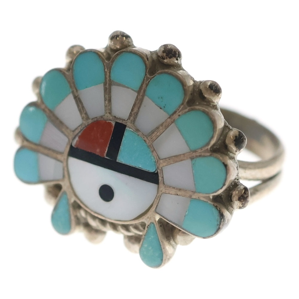 INDIAN JEWELRY(インディアンジュエリー) ZUNI ズニ族 CR刻印 サンフェイス フェザーヘッドモチーフ リング シルバー