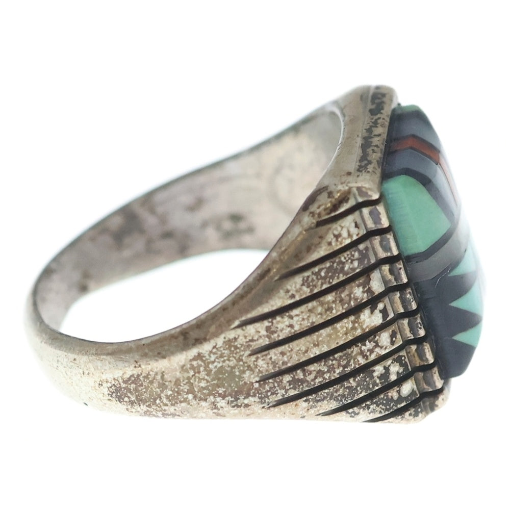 INDIAN JEWELRY(インディアンジュエリー) ZUNI S.B.刻印 ズニ族 マルチストーン インレイワーク リング シルバー