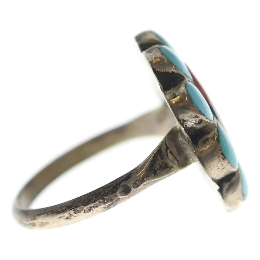 INDIAN JEWELRY(インディアンジュエリー) ZUNI ズニ族 インレイワーク フラワー サンフェイスモチーフ リング シルバー