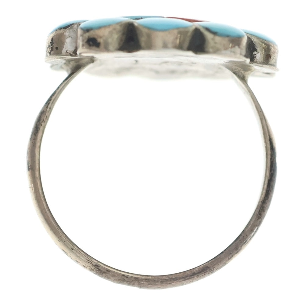 INDIAN JEWELRY(インディアンジュエリー) ZUNI ズニ族 インレイワーク フラワー サンフェイスモチーフ リング シルバー