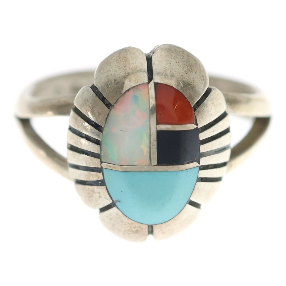INDIAN JEWELRY(インディアンジュエリー) NAVAJO Chester Benally ナバホ族 チェスターベリナー インレイワーク リング シルバー/ターコイズ
