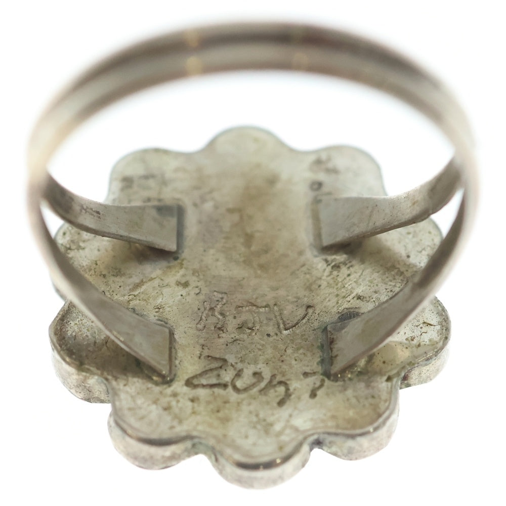 INDIAN JEWELRY(インディアンジュエリー) ZUNI RJV刻印 ズニ族 サンフェイス コーラル ジェット インレイワーク リング シルバー/マルチ