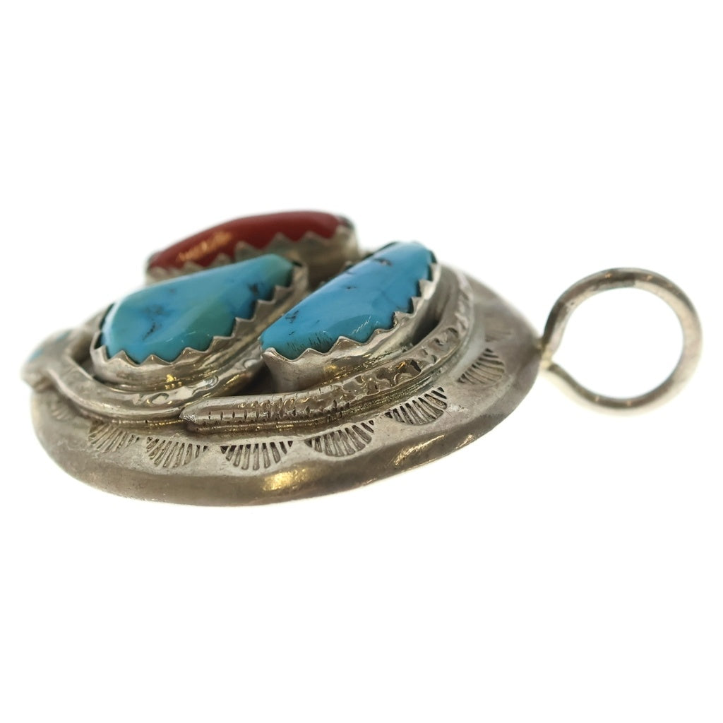 INDIAN JEWELRY(インディアンジュエリー) ZUNI Effie Calavaza ズニ族 エフィーカラバサ コーラル ターコイズ スネークアイ ペンダントトップ シルバー