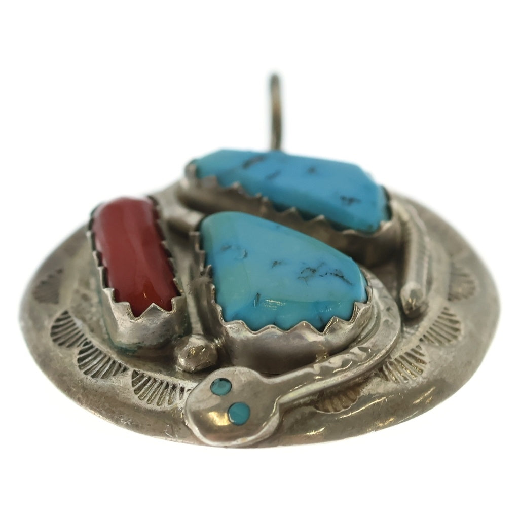 INDIAN JEWELRY(インディアンジュエリー) ZUNI Effie Calavaza ズニ族 エフィーカラバサ コーラル ターコイズ スネークアイ ペンダントトップ シルバー