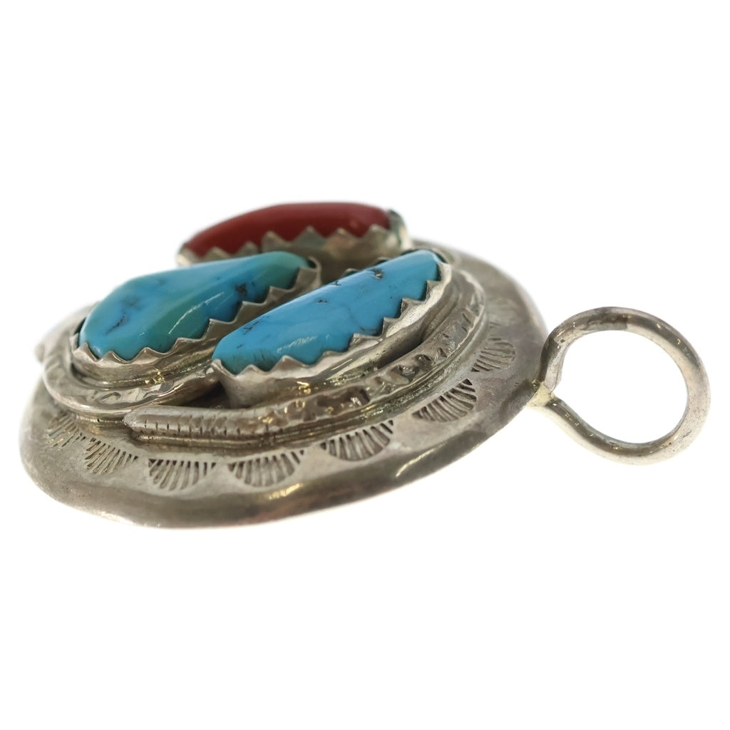INDIAN JEWELRY(インディアンジュエリー) ZUNI Effie Calavaza ズニ族 エフィーカラバサ コーラル ターコイズ スネークアイ ペンダントトップ シルバー