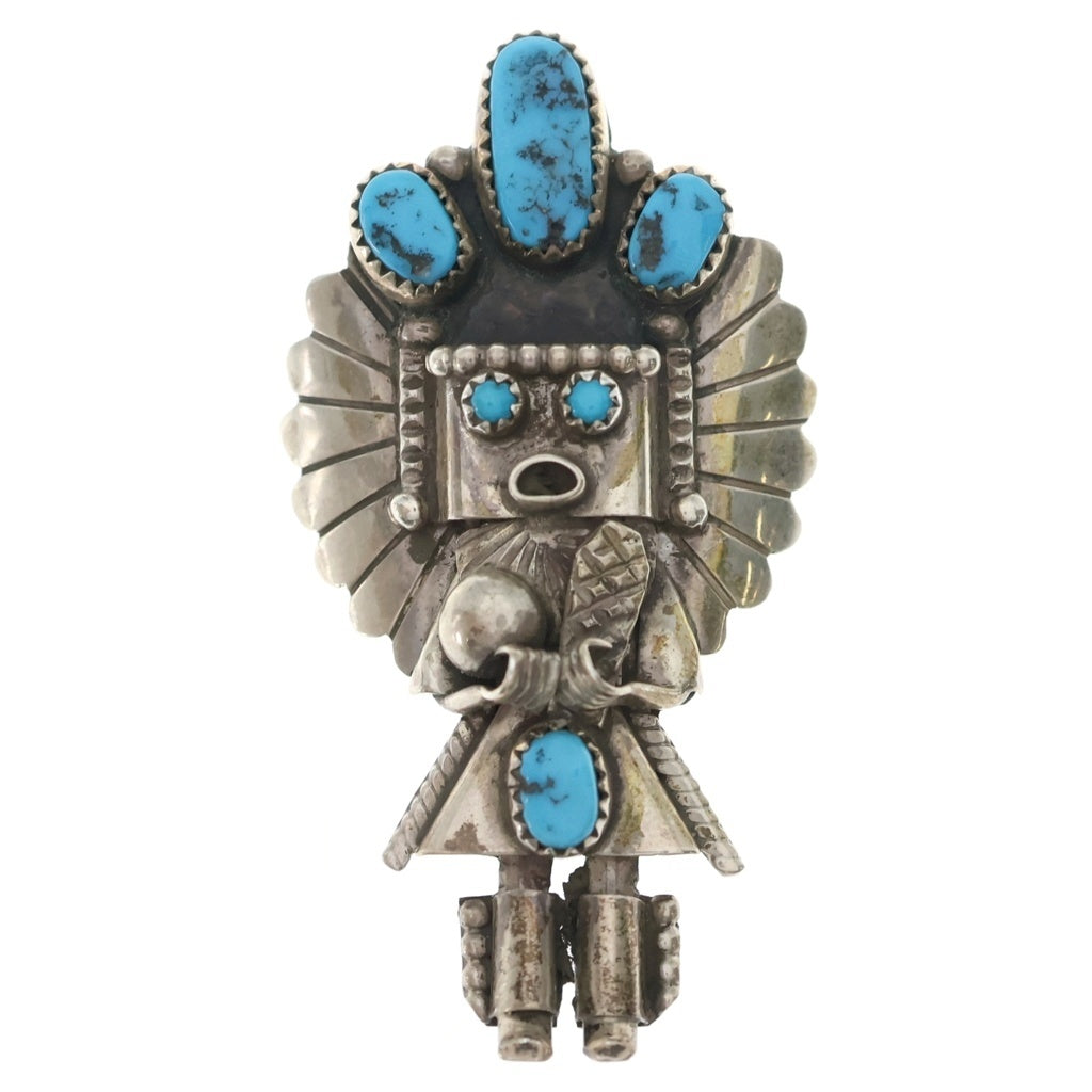 INDIAN JEWELRY(インディアンジュエリー) NAVAJO Doris Small Canyon ナバホ族 ドリススモールキャニオン カチナ ブローチ ペンダントトップ シルバー/ターコイズ