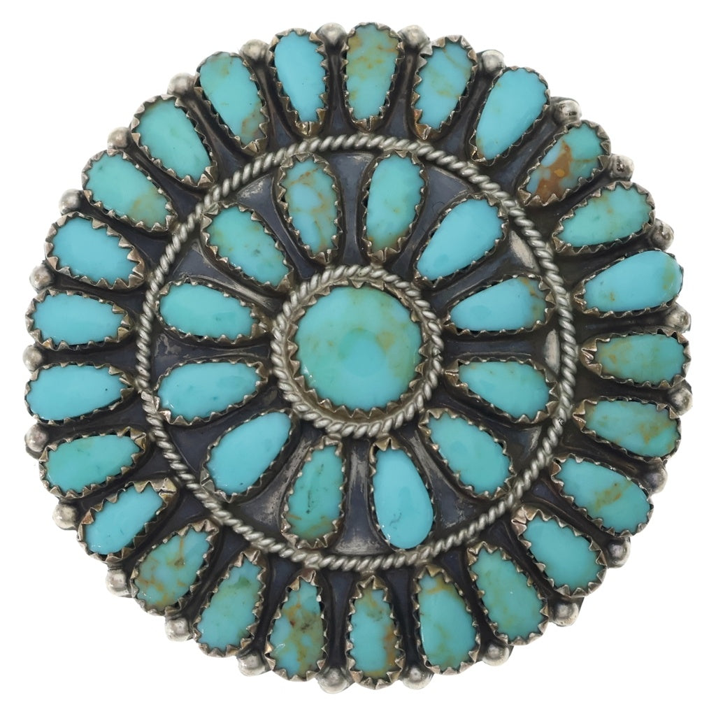 INDIAN JEWELRY(インディアンジュエリー) NAVAJO Larry Moses Begay ナバホ族 ラリーモーゼスベゲイ クラスターターコイズ ブローチ ペンダントトップ シルバー/ターコイズ