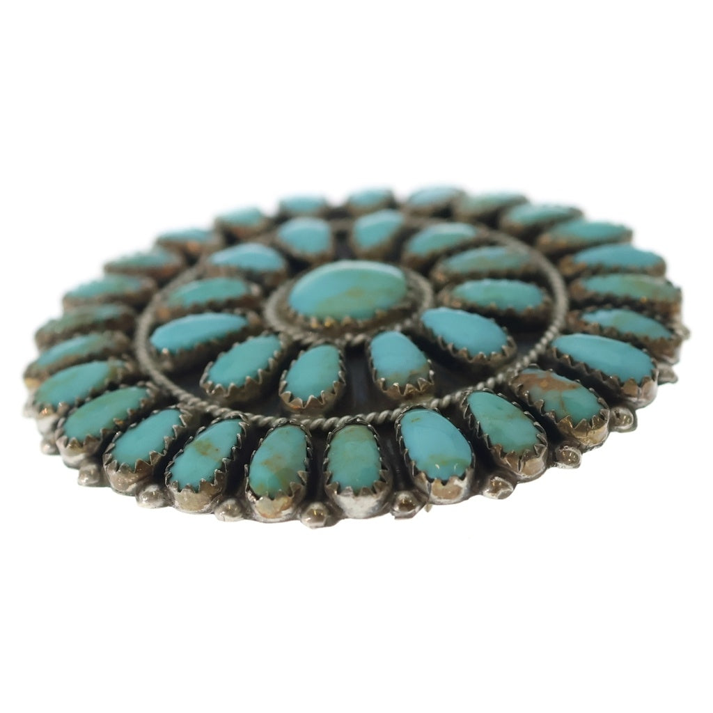 INDIAN JEWELRY(インディアンジュエリー) NAVAJO Larry Moses Begay ナバホ族 ラリーモーゼスベゲイ クラスターターコイズ ブローチ ペンダントトップ シルバー/ターコイズ