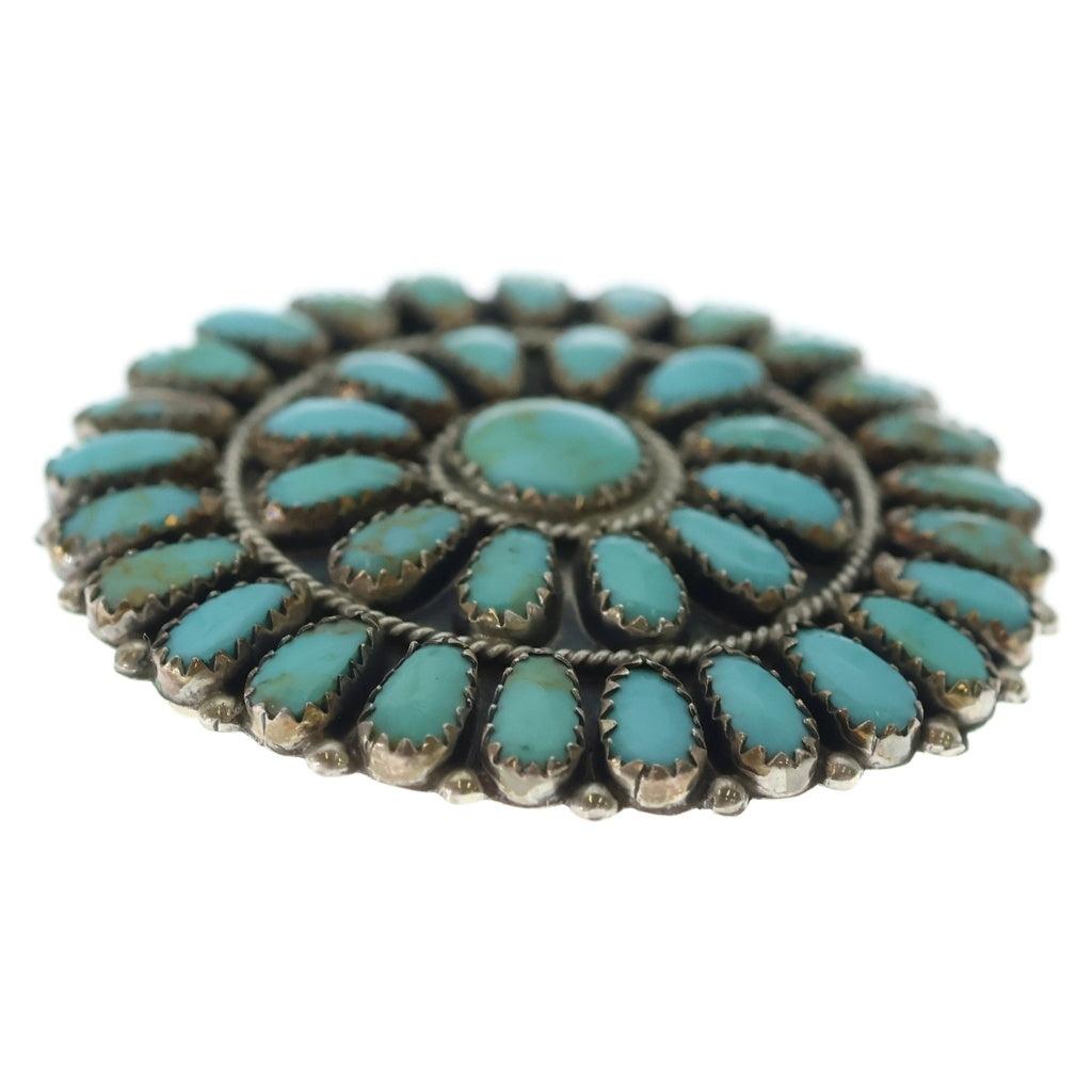 INDIAN JEWELRY(インディアンジュエリー) NAVAJO Larry Moses Begay ナバホ族 ラリーモーゼスベゲイ クラスターターコイズ ブローチ ペンダントトップ シルバー/ターコイズ