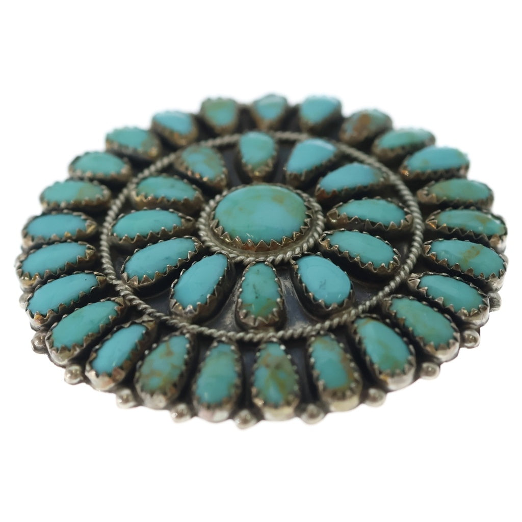 INDIAN JEWELRY(インディアンジュエリー) NAVAJO Larry Moses Begay ナバホ族 ラリーモーゼスベゲイ クラスターターコイズ ブローチ ペンダントトップ シルバー/ターコイズ