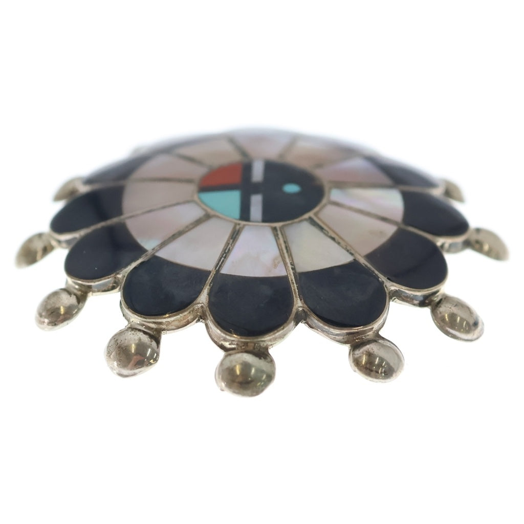 INDIAN JEWELRY(インディアンジュエリー) ZUNI Pauline Lonjose ズニ族 ポーリンロンジョセ サンフェイス インレイワーク ブローチ ペンダントトップ シルバー/マルチ