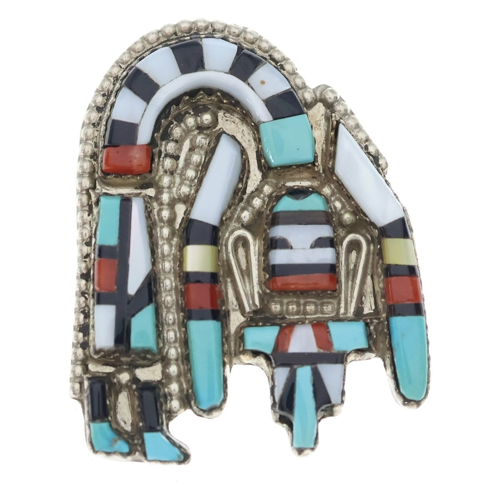 INDIAN JEWELRY(インディアンジュエリー) ZUNI ズニ族 レインボーマン インレイワーク ブローチ ペンダントトップ シルバー/マルチ