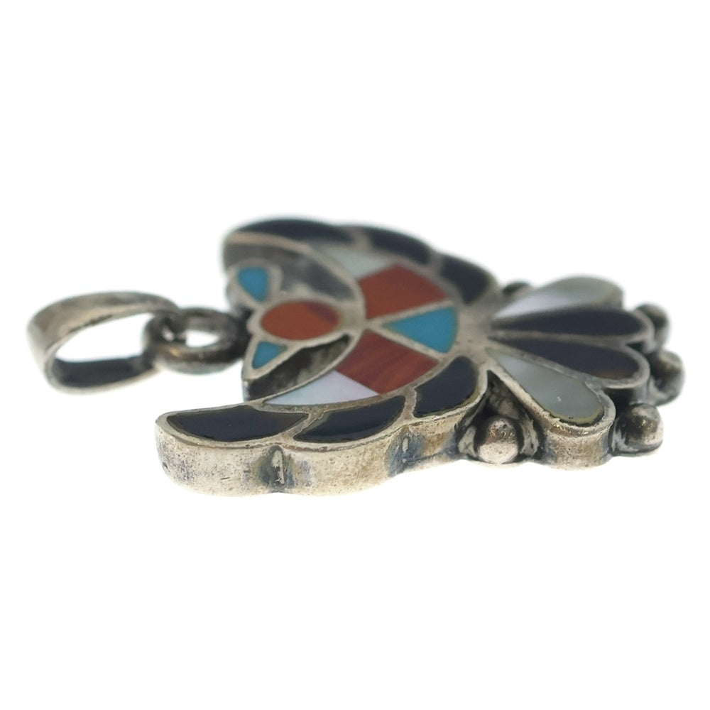 INDIAN JEWELRY(インディアンジュエリー) ZUNI ズニ族 サンダーバードモチーフ インレイワーク ペンダントトップ シルバー/マルチ