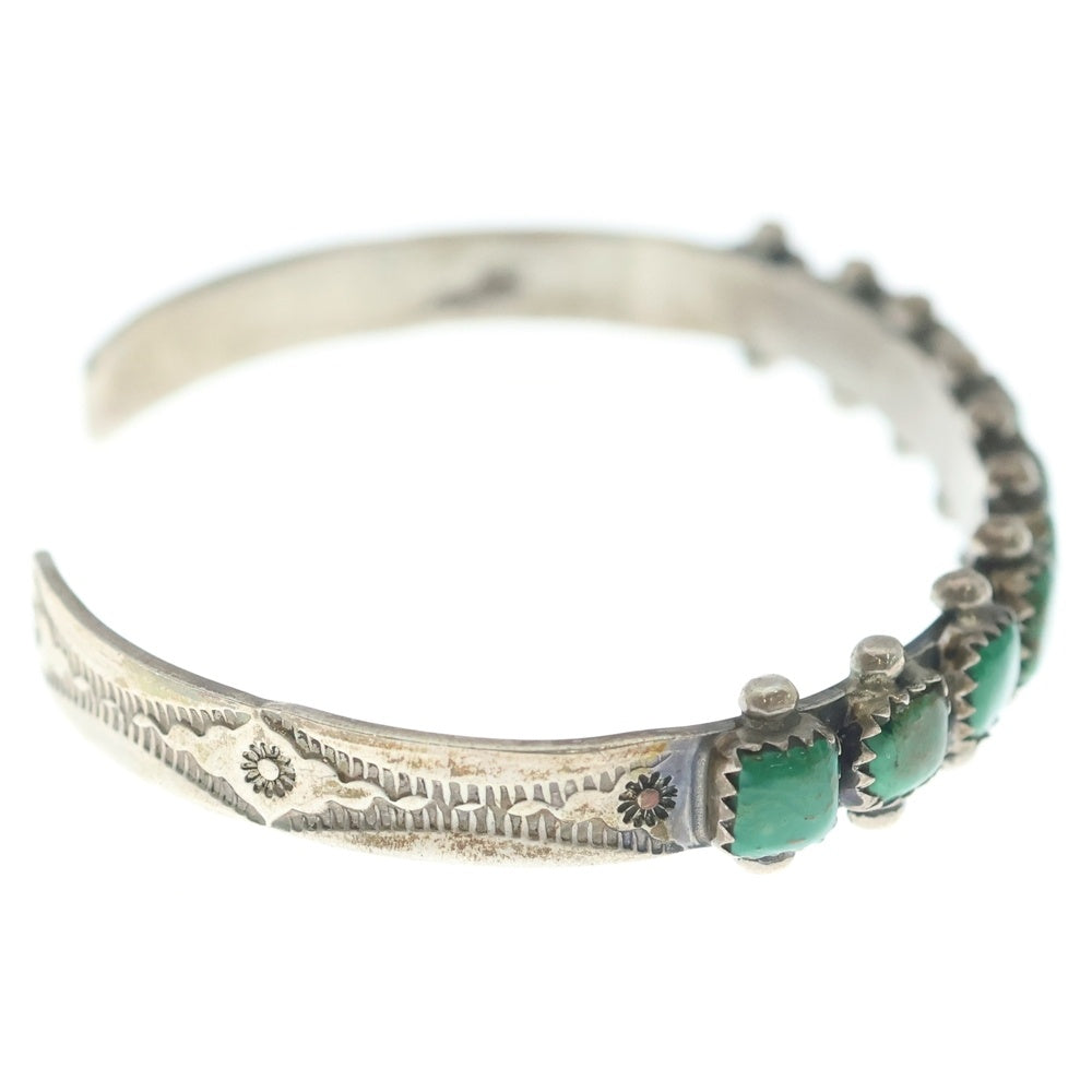 INDIAN JEWELRY(インディアンジュエリー) NAVAJO JWMS刻印 ナバホ族 グリーンターコイズ バングル ブレスレット シルバー/グリーン