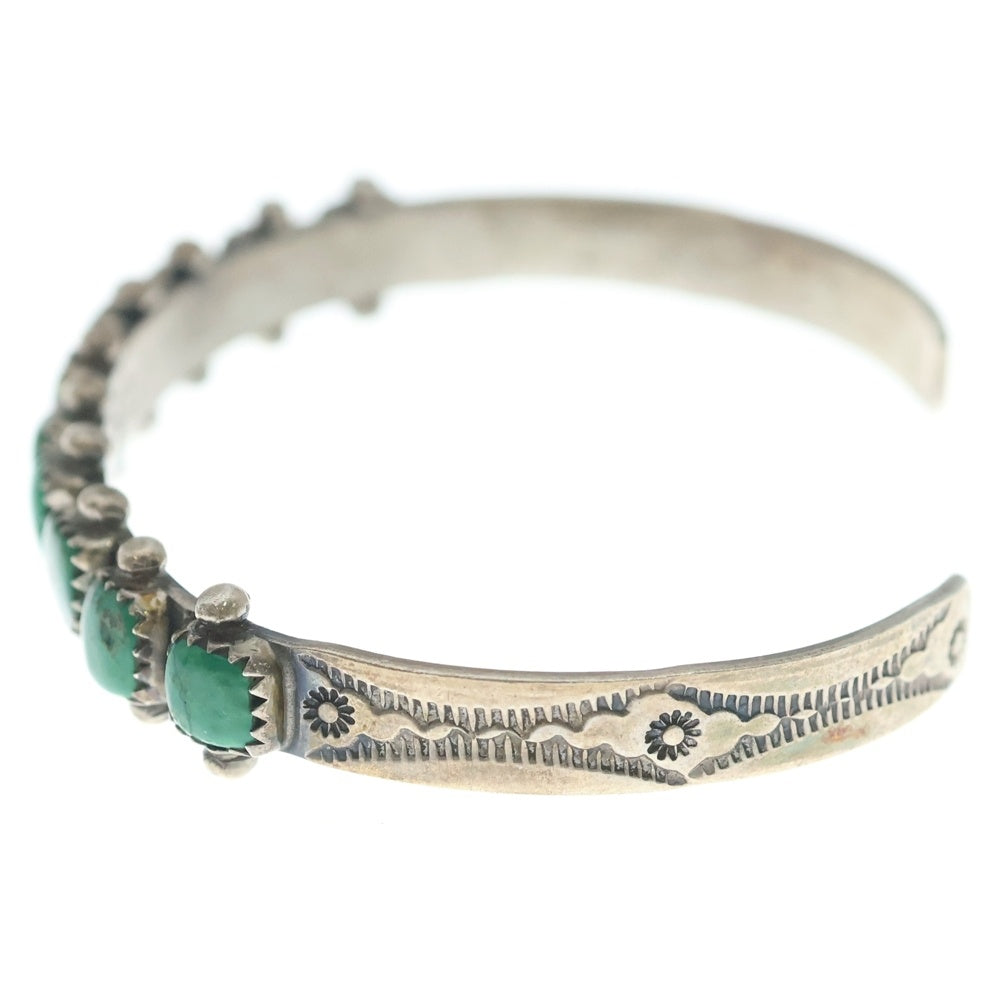 INDIAN JEWELRY(インディアンジュエリー) NAVAJO JWMS刻印 ナバホ族 グリーンターコイズ バングル ブレスレット シルバー/グリーン