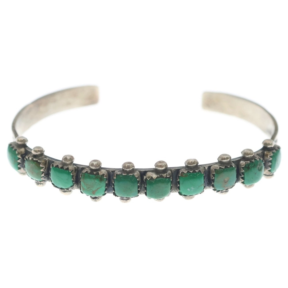 INDIAN JEWELRY(インディアンジュエリー) NAVAJO JWMS刻印 ナバホ族 グリーンターコイズ バングル ブレスレット シルバー/グリーン