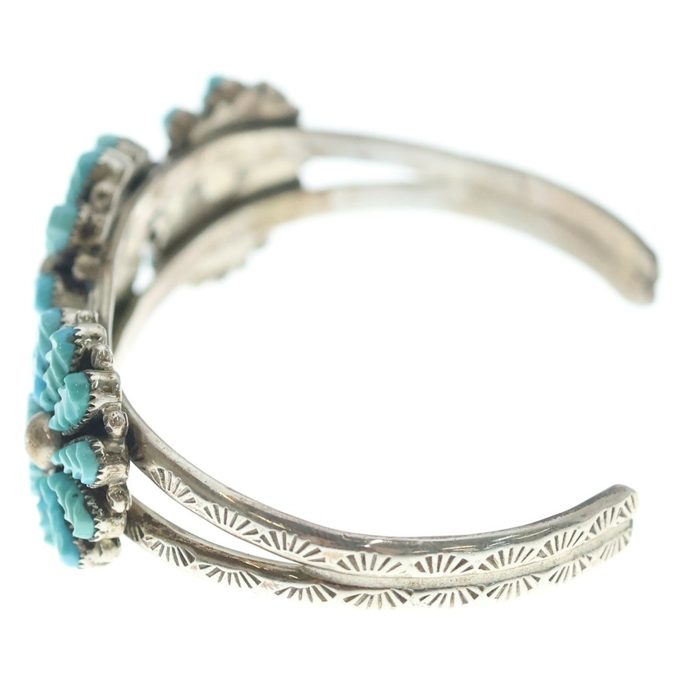INDIAN JEWELRY(インディアンジュエリー) ZUNI Robert Eustace ズニ族 ロバートエスタース フラワーモチーフ ターコイズクラスター バングル ブレスレット シルバー/ターコイズ