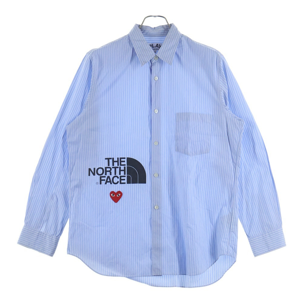 PLAY COMME des GARCONS(プレイコムデギャルソン) ×THE NORTH FACE AE-B202 ザ ノースフェイス フロントロゴプリント ストライプ長袖シャツ ホワイト/ブルー