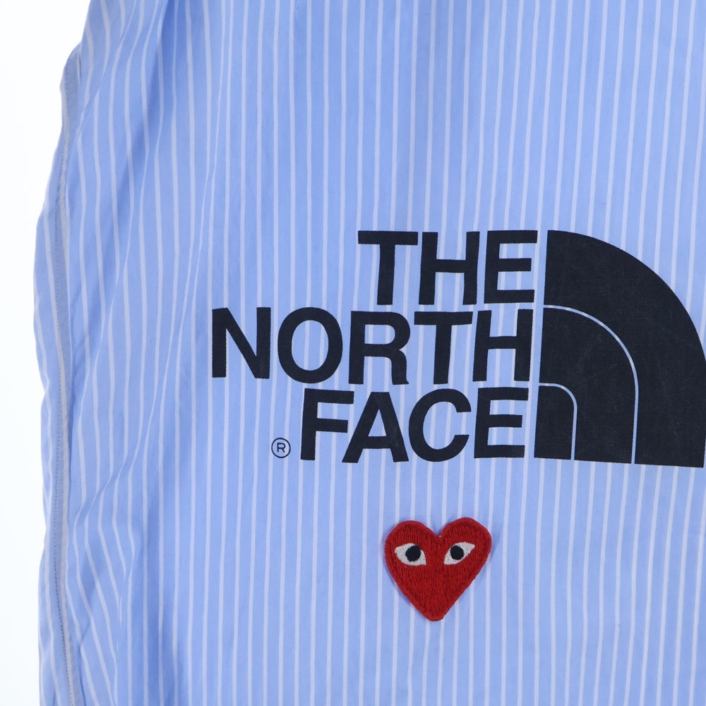 PLAY COMME des GARCONS(プレイコムデギャルソン) ×THE NORTH FACE AE-B202 ザ ノースフェイス フロントロゴプリント ストライプ長袖シャツ ホワイト/ブルー