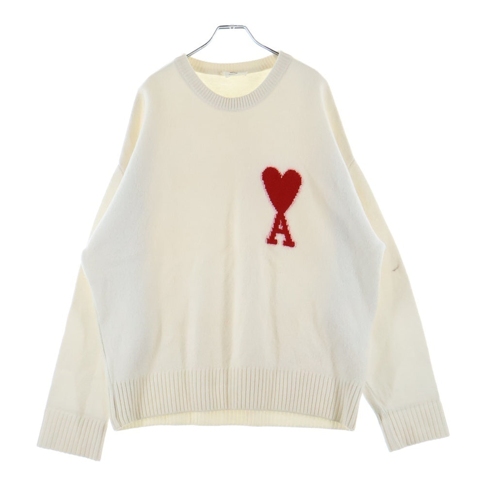 AMI Alexandre Mattiussi(アミアレクサンドルマテュッシ) 21AW フロント ハートロゴ プルオーバーニット セーター ホワイト H21K009.018